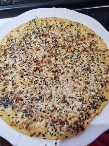 Gluten-free seeded spiced chickpea flatbread with flaxseed